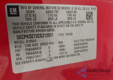 2012 Chevrolet Silverado 1500 Lt z USA, uszkodzony, nr VIN 3GCPKSE72CG212831